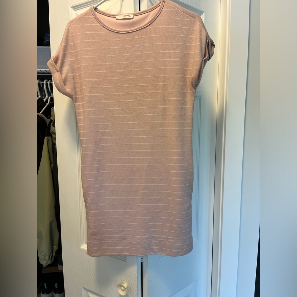 Deer Apple Pink Striped tshirt dress. Size small.